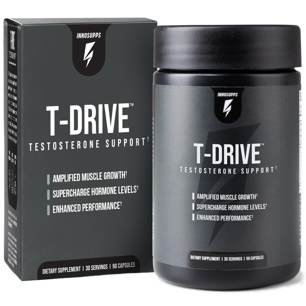 InnoSupps : T-Drive | Testosteron Booster | forsterke muskelvekst | KSM-66 Ashwagandha, Bor, Fenugreek | 90 Kapsler