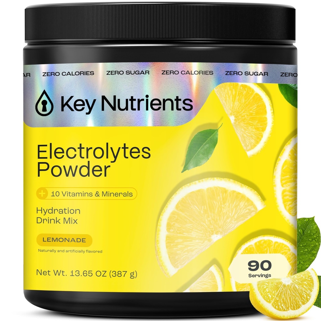 KEY NUTRIENTS Multivitamin Electrolytes pulver Ingen sukker - Forfriskende sitronade elektrolytt pulver - Natrium & energi Supplement - Hydration Powder - Ingen kalorier - 90 Serveringer - Laget i USA