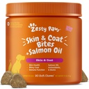 Zesty Paws Salmon Oil for hunder Hud og Coat, Omega 3 Fish Oil Chews, Hunde Allergy Relief Chews, Itch Relief Supplement, 90 greve, Salmon Flavor