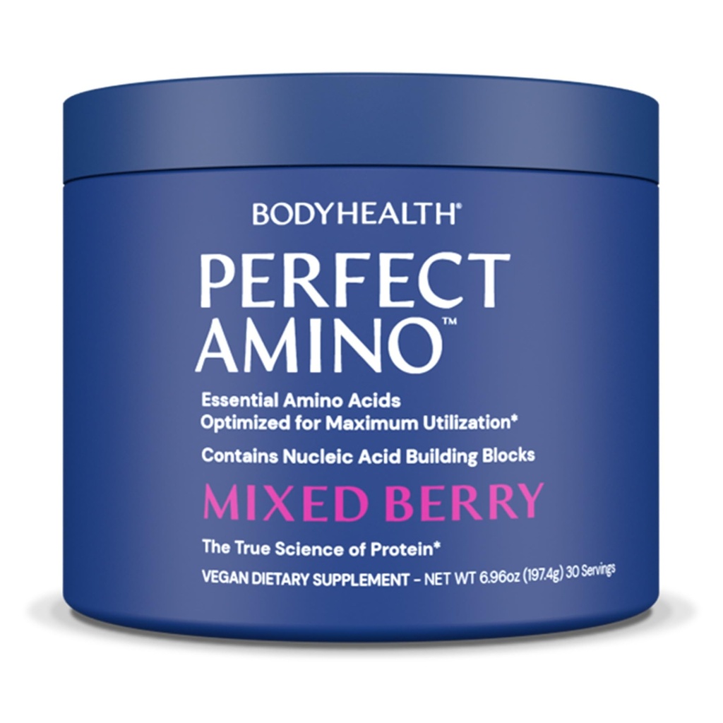 BodyHealth PerfectAmino pulver - BCAA og EAA pulver for pre og post trening - Aminosyre energidrikk for menn og kvinner å støtte lean muskel og gjenoppretting - blandet berry - 30 serveringer