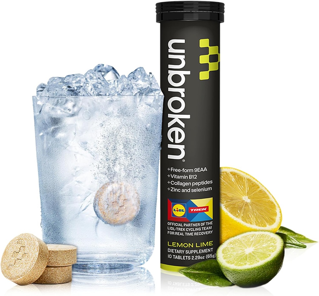 UNBROKEN 9EAA/BCAA Recovery Tabletter (60% GRATIS-FORM/40% Di- & Tri-Peptider), Aminosyrer Supplement for raskere gjenoppretting og mindre muskelsorg, post & pre-arbeid for menn og kvinner, 10 ser., sitron lime