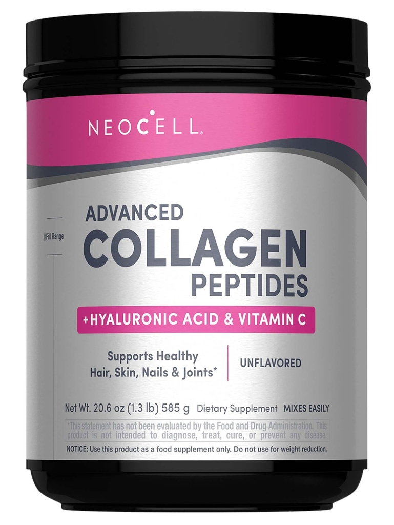 NeoCell Super Collagen pulver, Collagen Plus inkluderer vitamin C & Hyaluronsyre, fremmer sunnt hår, vakker hud, & negle støtte, kollagen type 1 & 3, 12g kollagen per servering, 20,6 Oz