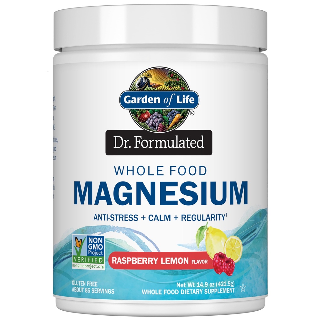 Livshage Hele maten Magnesium pulver, 421.5g - bringebær sitron, vegansk, gluten og sukker gratis