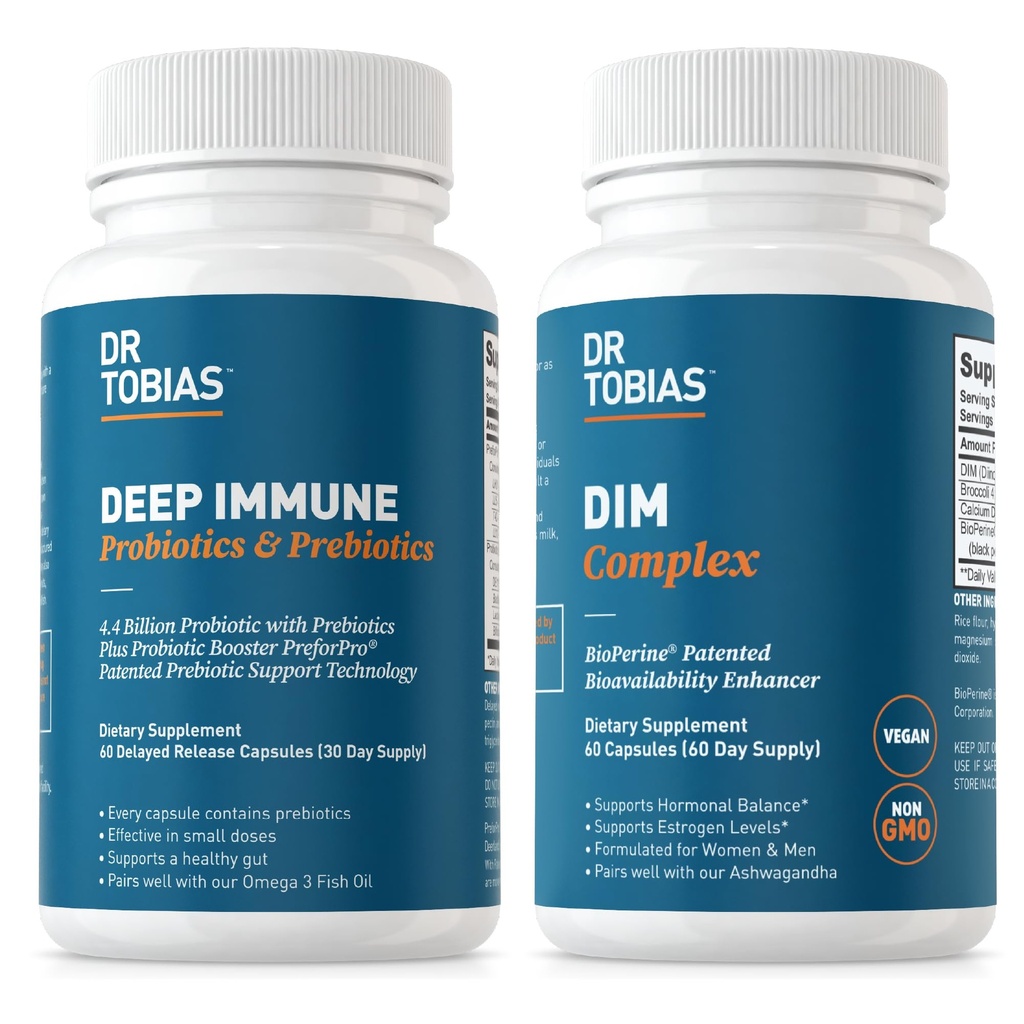 Dr. Tobias Deep Immune Probiotika & Prebiotika og DIM Complex, støtter Digestive Helse, Gut Immune funksjon, Hormon Balance for kvinner og menn