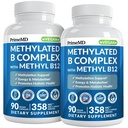 Metylert B-kompleks med metylfolat og B12 Metylkobalamin 1000 mhg - metylert multivitamin for energi, hjernefunksjon og velvære - vitamin B-kompleks for menn og kvinner (180 serveringer, pakke med 2)