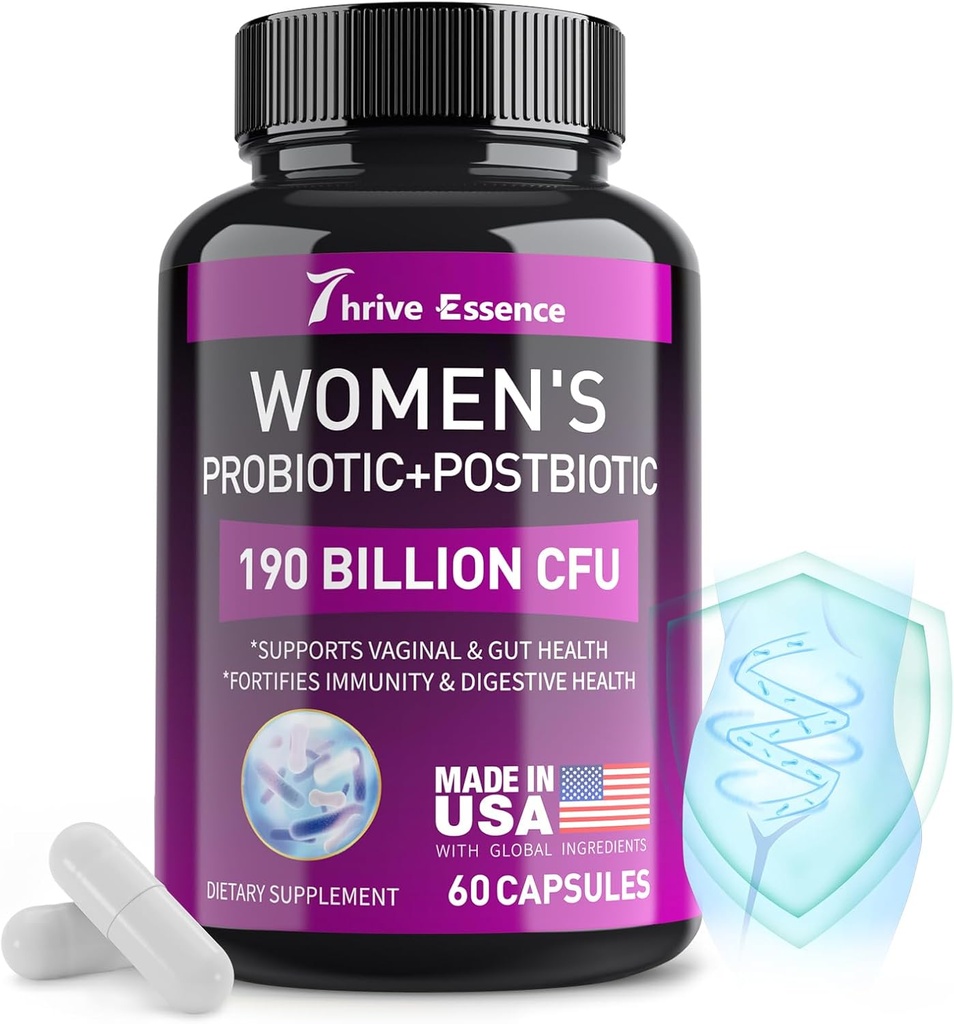 Probiotika for kvinner 190 milliarder CFU - 10 Strains & Postbiotika for Wowen- Immune, Digestive, Gut, Vaginal & Urinal Helse, PH Balance- Støtter Avslappende medisiner, Gas & Bloating, 60 Kapsel