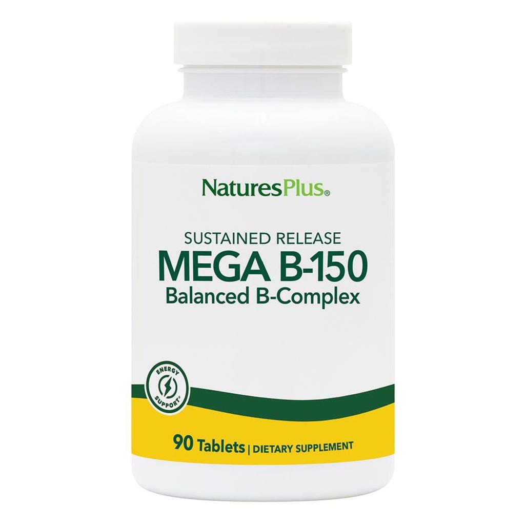 Natures Plus Mega B-150 Kompleks - 90 NOK frigjøring vegetariske tabletter - Maksimal potens B kompleks vitamin Supplement - Glutenfri - 90 Serveringer