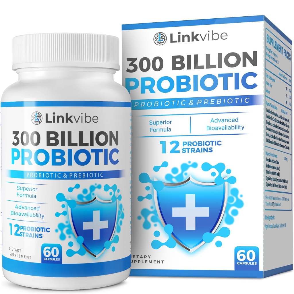 Probiotic 300 milliarder CFU - 12 strimler med organiske prebiotika for digestiv & Gut, immune, bloating helse - Probiotika for kvinner og menn - daglig dairy gratis, hyllestabil - 60 greve