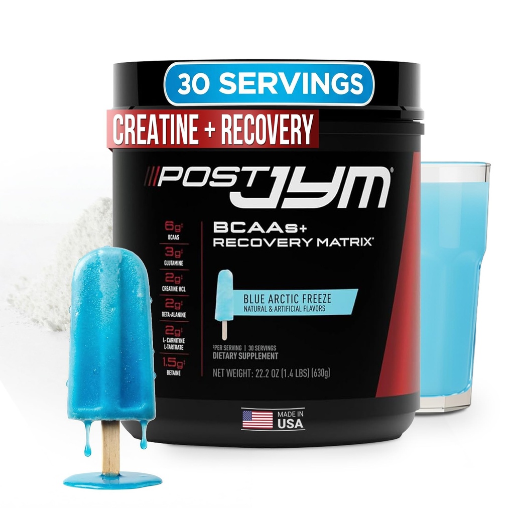 JYM Supplement Science Post JYM Active Matrix Blå Artic Freeze Amino Recovery pulver ren kreatin HCL, BCAAs, Glutamin, karnitin, Betain, Taurin for styrke, Reparasjon, ytelse 30 Services