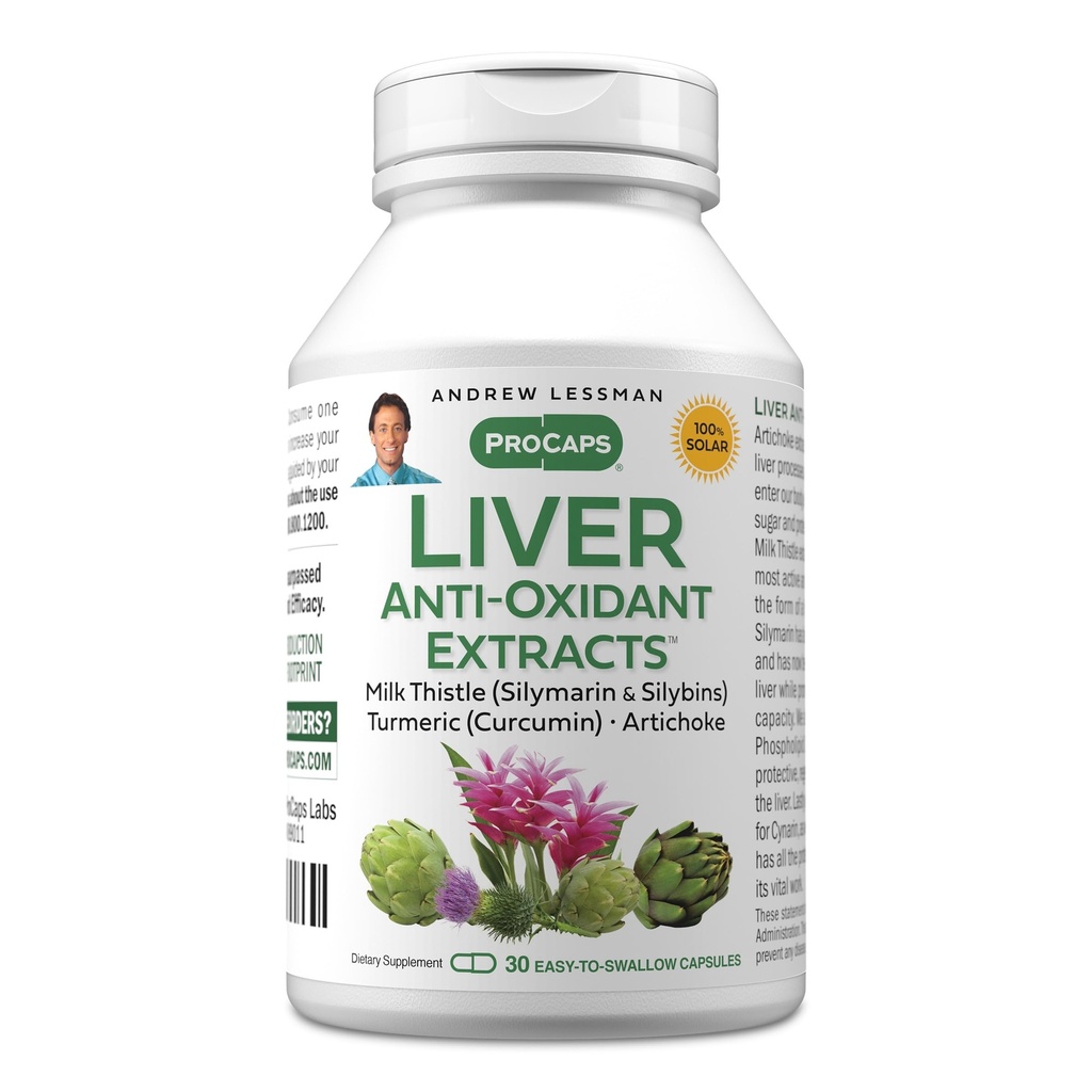ANDREW LESSMAN Liver Anti-Oksydant ekstrakter 30 kapsler - støtter de hardtarbeidende stoffene i leveren, fremmer optimal lever helse og funksjon. Melk Thistle, gurkemeie og artisjoke ekstrakter