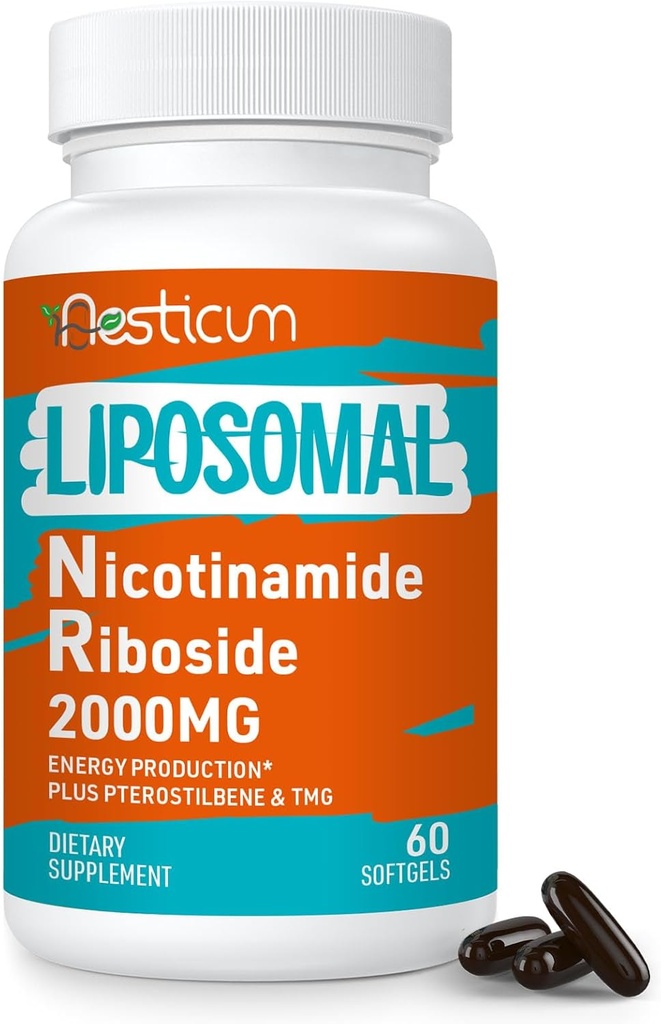 2000 MG Liposomal Nicotinamid Riboside Supplement med TMG & Pterostilbene, Superior til Niacinamid for energi, immunitet, aldersmotstand, 60 Softgels