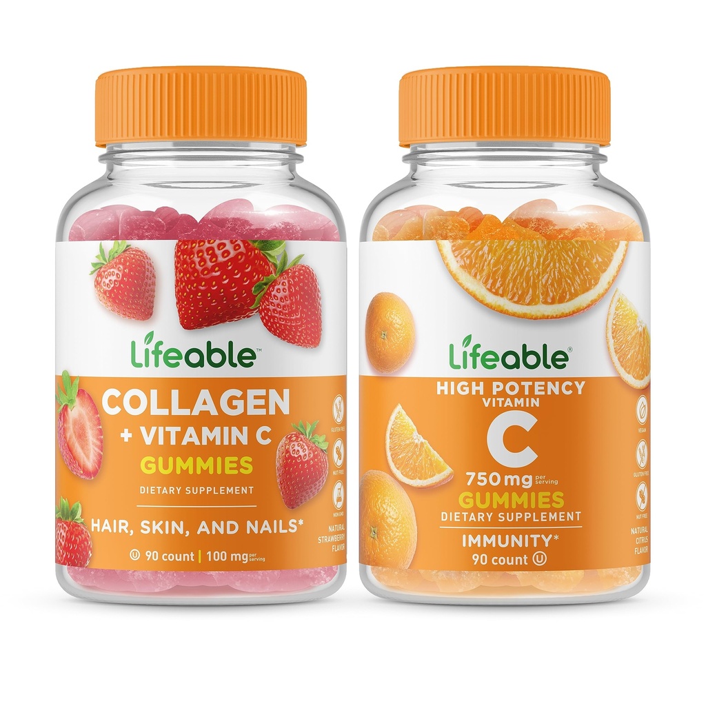 Livbar collagen & vitamin C + vitamin C 750mg, Gummies Bundle - Great Tasting, vitamin Supplement, Glutenfri, GMO Gratis, Chewable Gummy