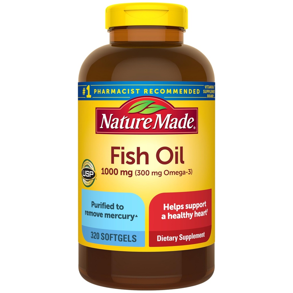 Natur laget fiskeolje Omega 3 kosttilskudd, 1000 mg softgels, Omega 3 fiskeolje for sunn hjerte støtte, 320 softgels, 160 dagers forsyning