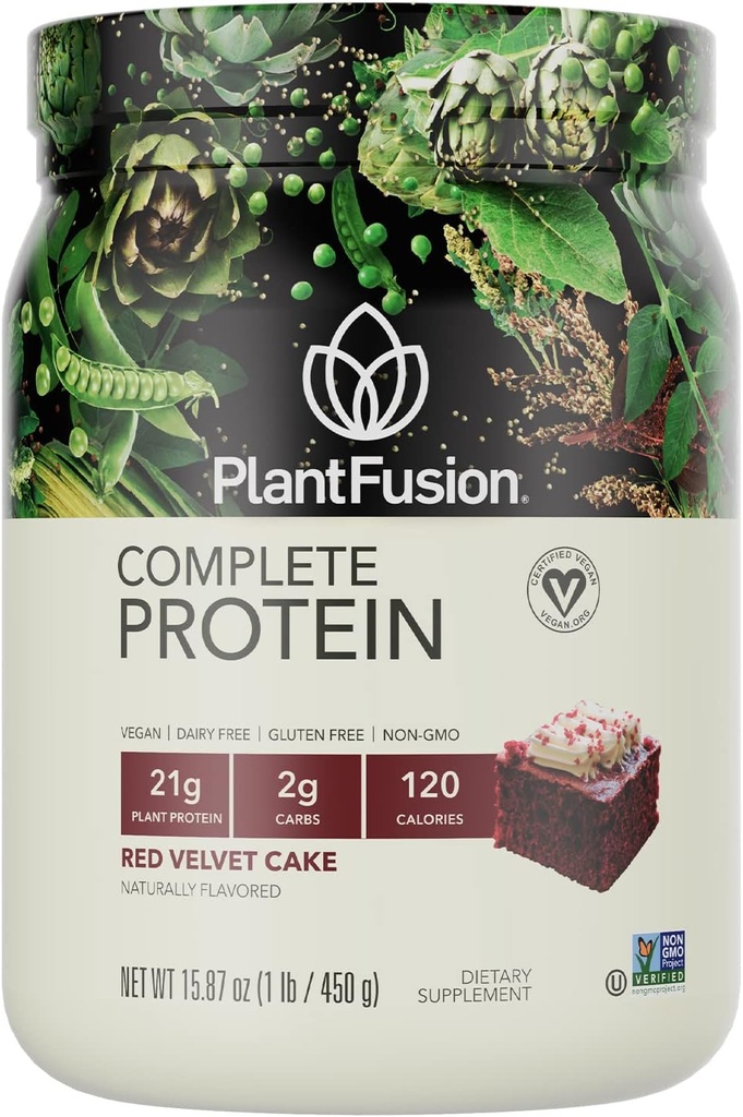 PlantFusjon Komplett Vegansk Protein pulver - Plant Basert protein pulver med BCAA, Digestive Enzymer og Era Protein - Keto, Glutenfri, Soyafri, Ikke-Daueri, Ingen Sukker, Ikke-GMO - Rød Velvet 1 lb