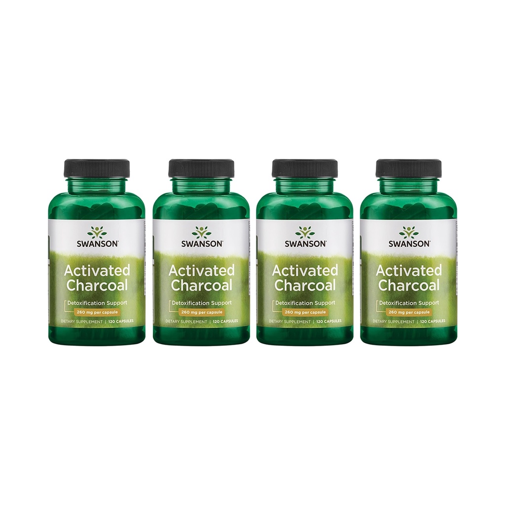 Swanson Aktivert Charcoal - Naturlig Supplement Støtter sunn absorpsjon - Hjelper w/Bloating & Vedlikehold Bowell Regularity - (120 Kapsler, 520mg per servering) 4 Pakke
