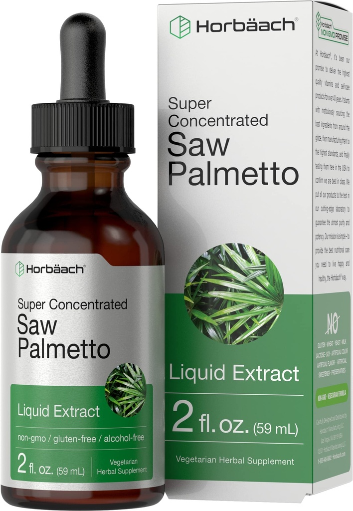 Horbäach så Palmetto ekstrahere flytende dropper | 2 fl Oz | alkoholfri tinktur | vegetarisk, ikke-GMO, og glutenfri kosttilskudd
