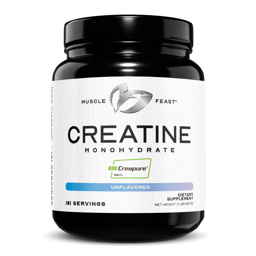 Muskelfest Kreapure Kreatin Monohydrat pulver, Vegansk keto vennlig Glutenfri, Mass Gainer, Muskelgjenvinning Supplement og betrodd Kreatin for muskelvekst, Kreatinpulver, Uflavored, 2lb