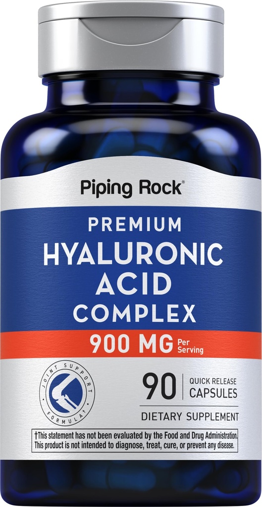 Piping Rock Hyaluronsyre Kapsler | 900mg 90 piller | Supplement med MSM og collagen | Premium kompleks for kvinner og menn | Ikke-GMO, Glutenfri
