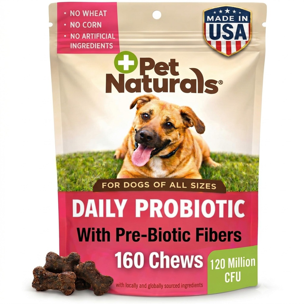 Kjæledyr Naturals Daglig probiotika for hunder, Duck Flavor, 160 Chews - 120M CFUs Pre and Probiotics for hunder Digestiv helse, Gut Helse, Immunstøtte, Diarrea, Allergier og Itching
