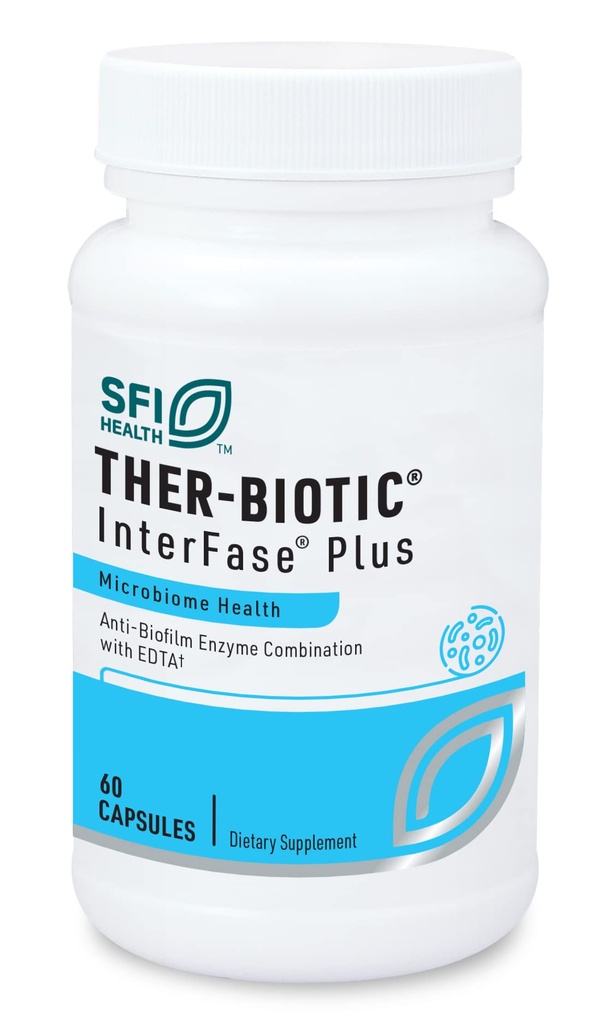 Klaire Labs SFI Health Interfase Plus - Enzyme Kombinasjon til Disrupt Biofilm Matrix + EDTA - Gastrointestinalt system, Gut Flora, Biofilm & Detox Support (60 kapsler)