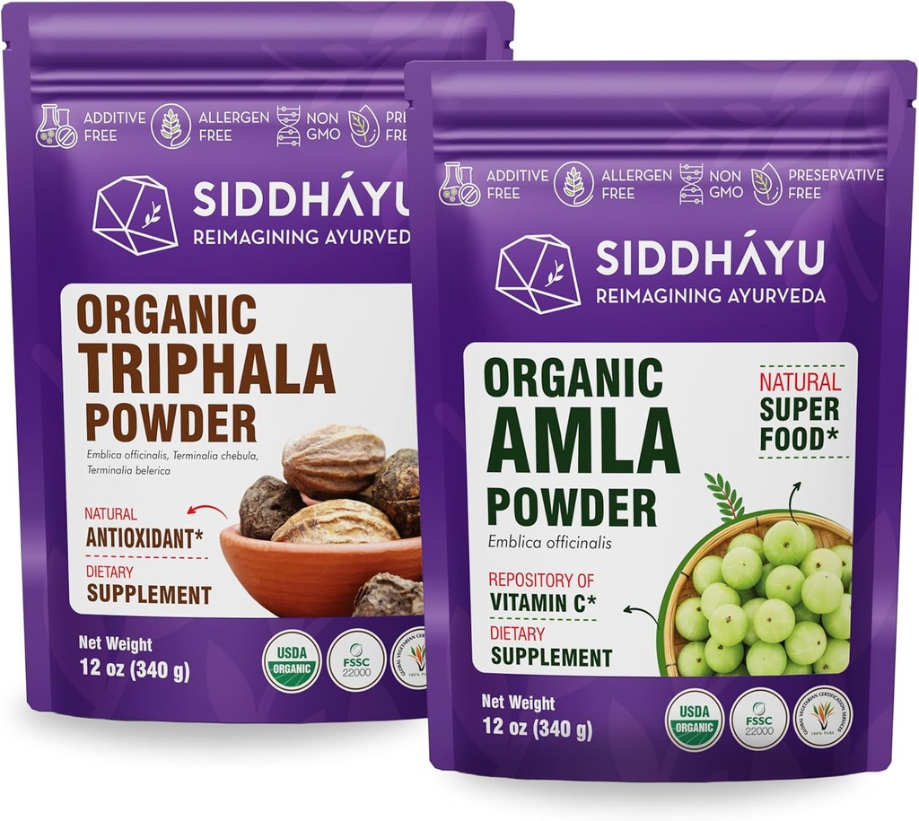 Siddhayu Organic Triphala pulver - 12 oz & Organic Amla Herbal Supplement pulver - 12 oz