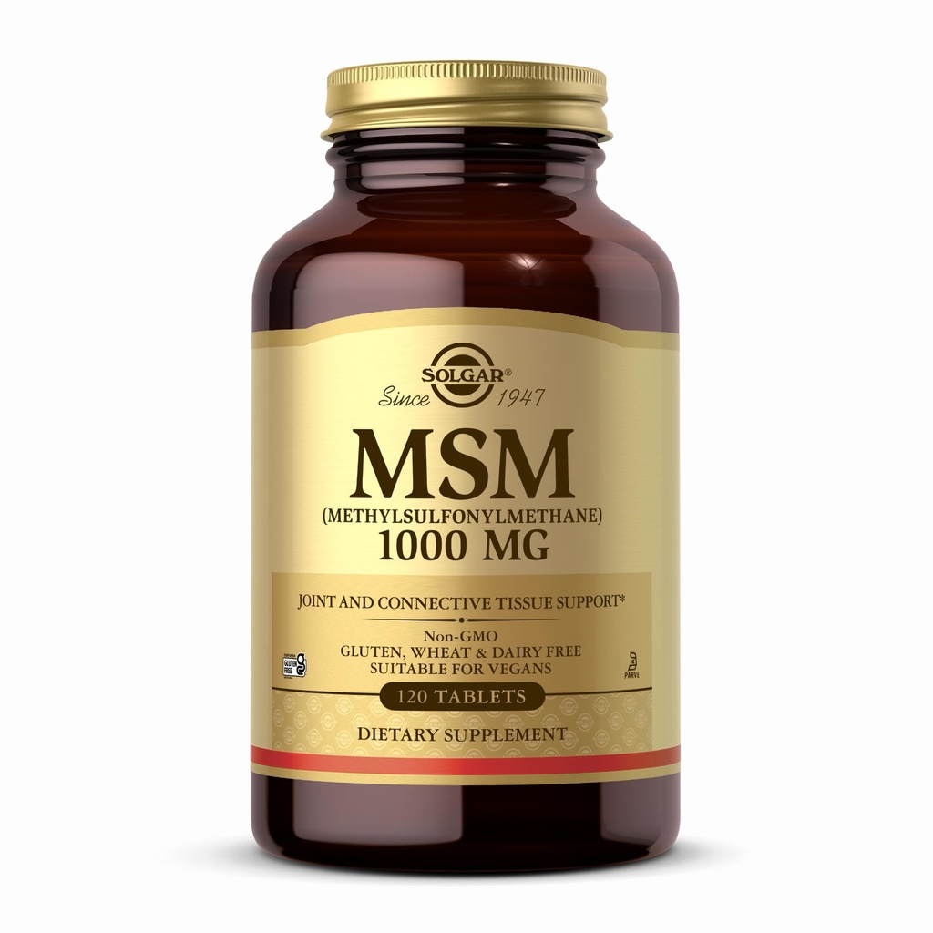 Solgar MSM 1000 mg - 120 Tabletter - Støtter Joints & Connective Tsue - Ikke-GMO, Vegansk, Glutenfri, Dairy Free, Kosher - 120 Serveringer