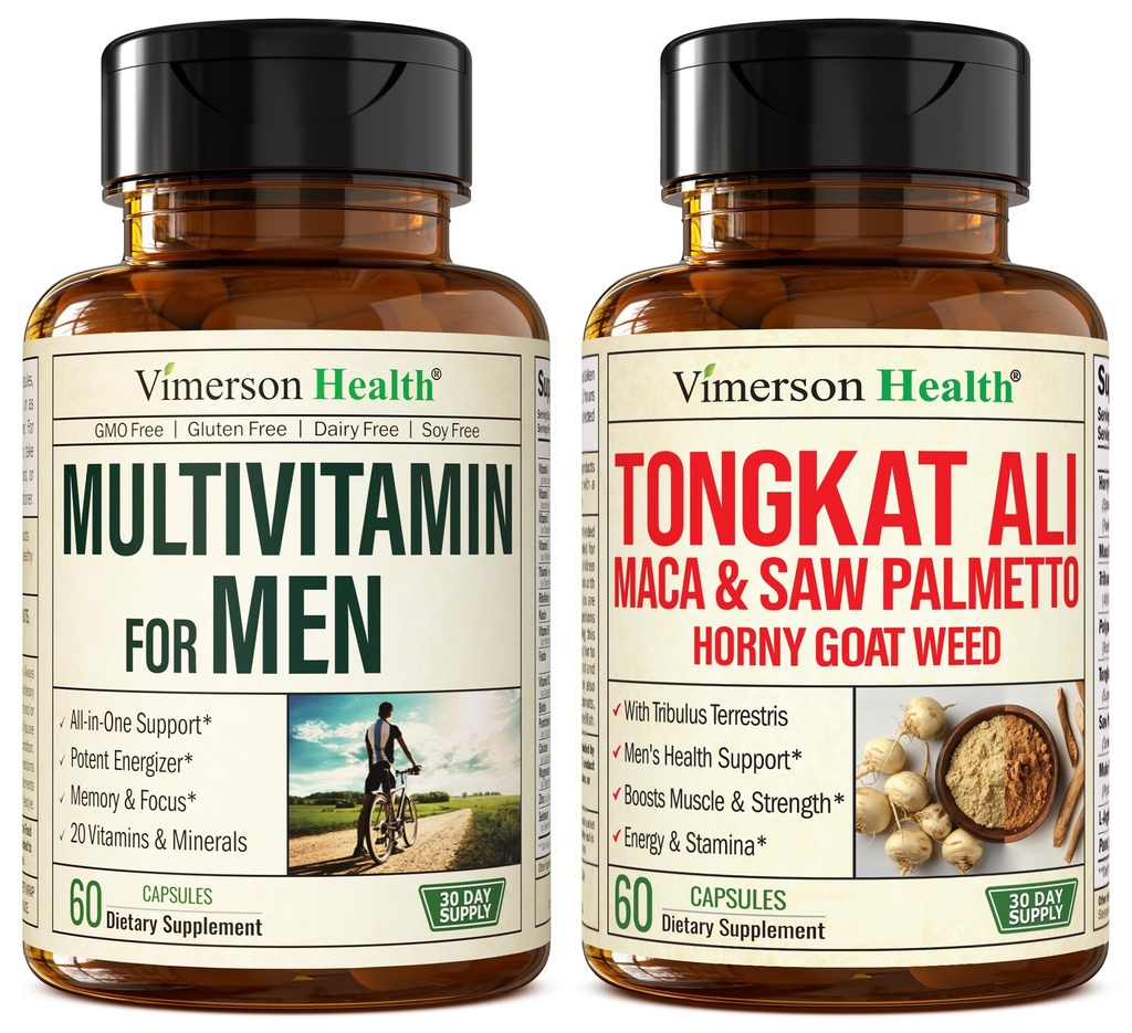 Vimerson helse multivitamin for menn og tongkat Ali for menn med horny goat weed, Maca rotpulver, tribulus terrestris, så Palmetto ekstrakt