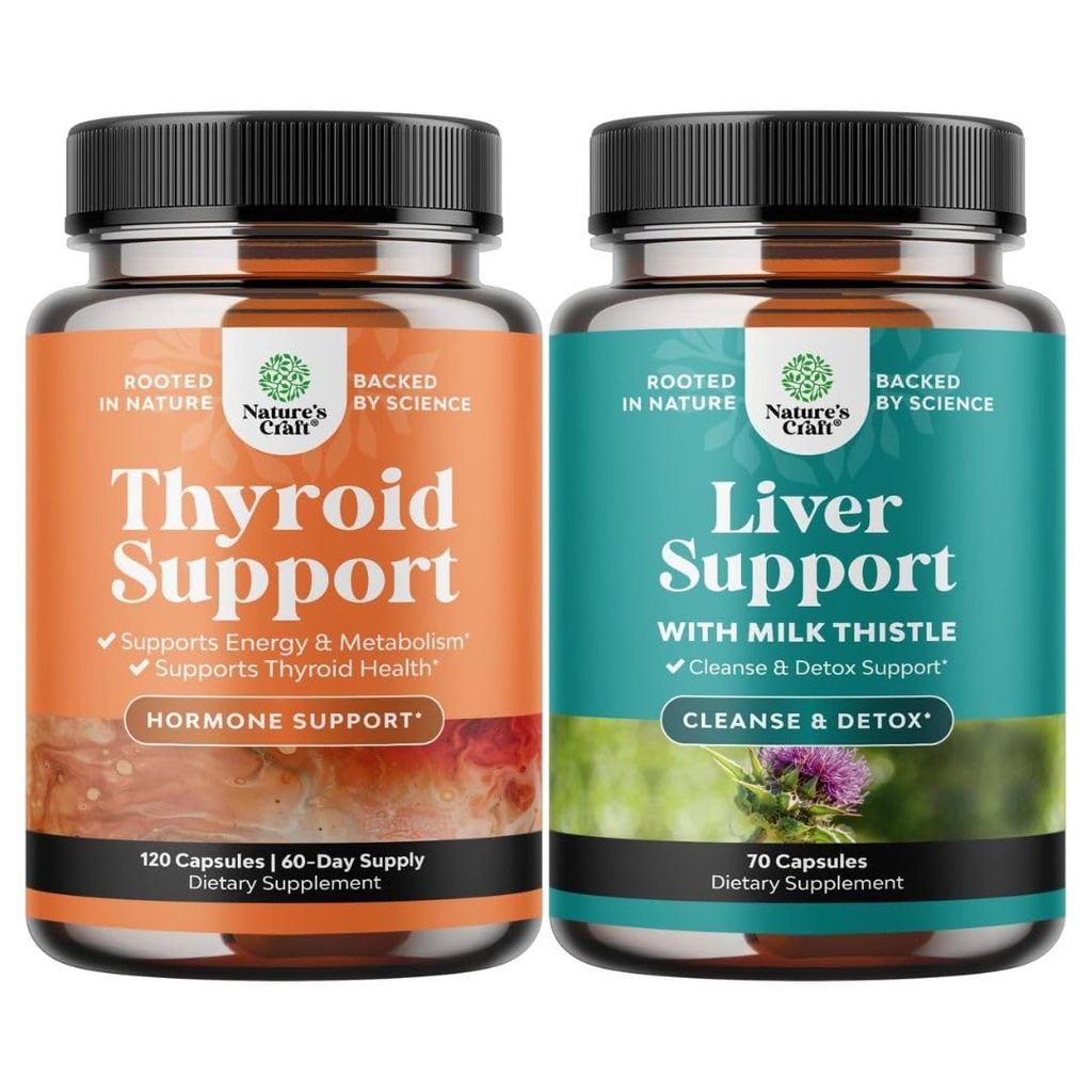 Bundle av Herbal Thyroid støttekompleks med L Tyrosin Bladderwrack Selenium Pure Ashwagandha og Liver Cleanse Detox & Reparasjon - Melk Thistle med Dandelion Root Choline Beetroot & Artichoke ekstrakt