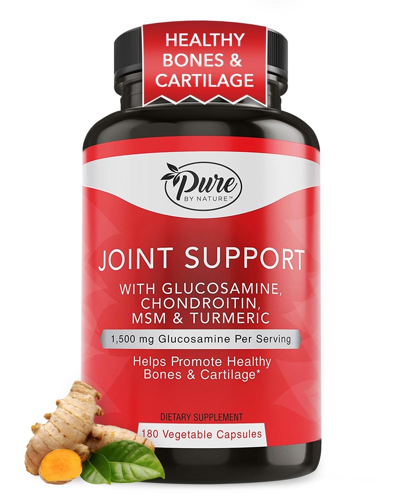 Pure av natur felles støtte, glukosamin med Chondroitin gurkemeie MSM Boswellia Supplement, 180 kapsler
