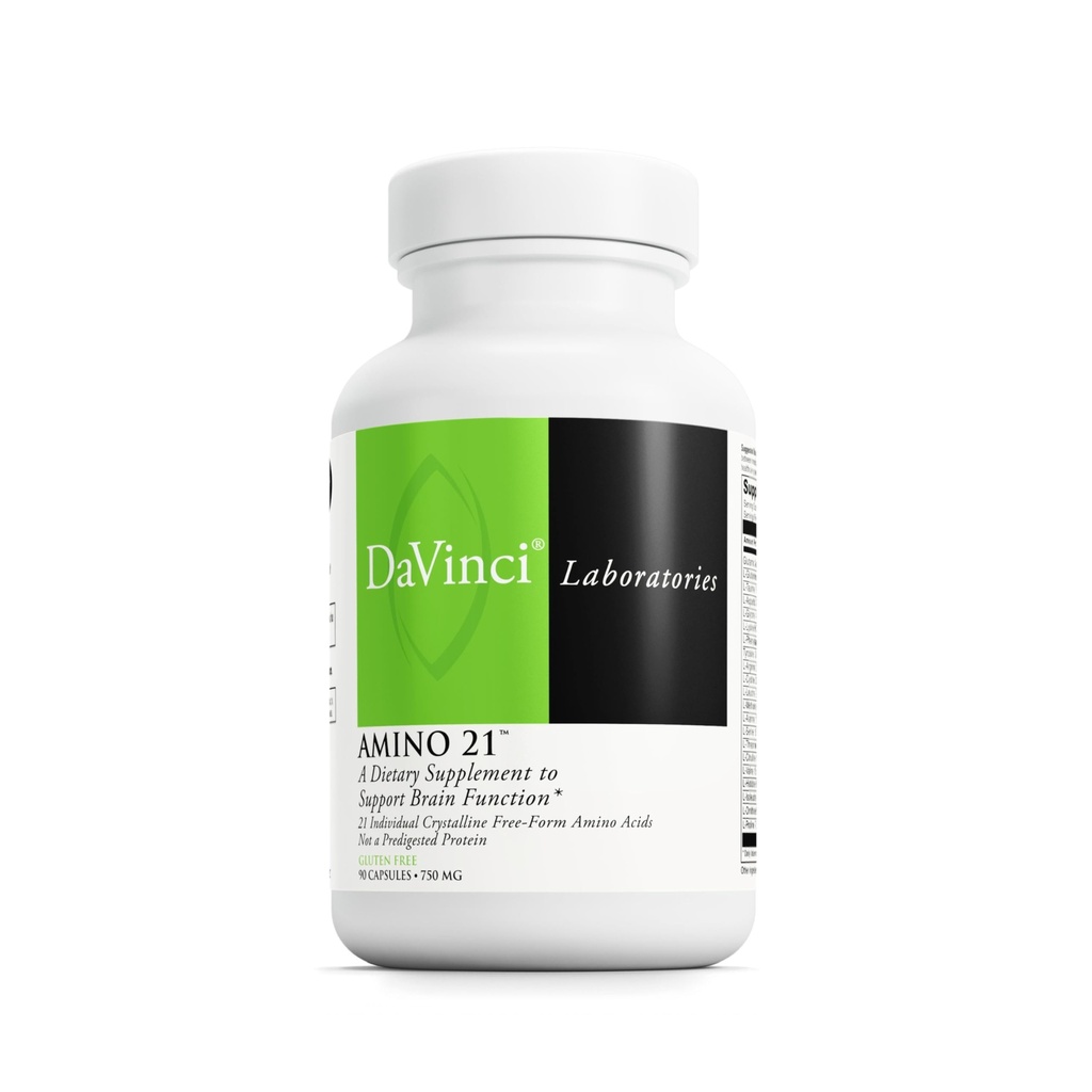 DAVINCI Labs Amino 21 - støtter hjernefunksjon og muskelmetabolisme* - Aminosyre Diett Supplement med L-Glutamin, L-Lysin HCl, Tyrosin, L-Arginin og mer - Glutenfri - 90 kapsler, 750 mg