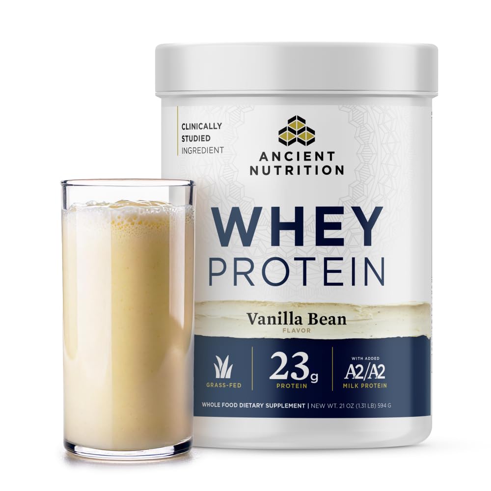 Gammel Ernæring Grass Fed Whey Protein, Vanilla Bean, 23g Protein, 20 Serveringer, Hydrolysert Collagen Peptider, Organisk Regenerativ A2/A2 Melkeprotein