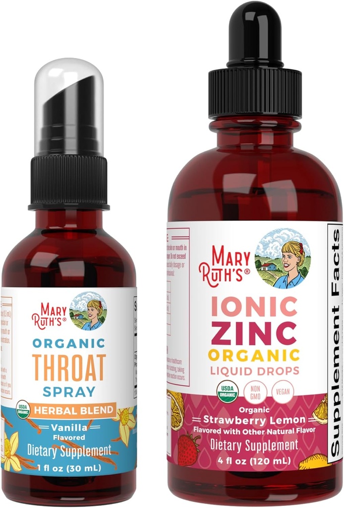 MaryRuth Organics Throat Spray (Vanilla) & Sink Drops (Strawberry Lemon) | USDA Organic, Clean Label Project Verifisert® | Vitaminer for Throat Relief, Immunitet & Total Helse | Vegan, ikke-GMO