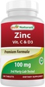 Beste Naturals Sink 100 mg med vitamin C & D3 180 tabletter Glutenfri og ikke-GMO