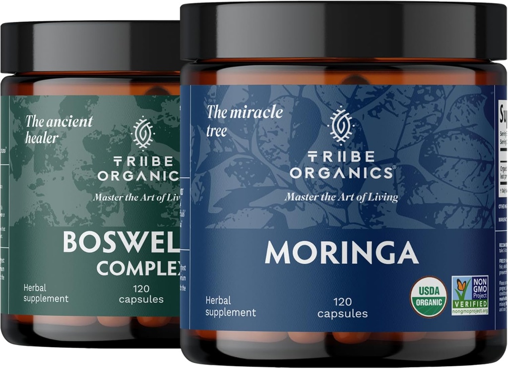 TRIBE ORGANICS Vitality Duo - Boswellia Complex - Moringa - for felles støtte, muskel relief, energi, vekttap, hjernefunksjon