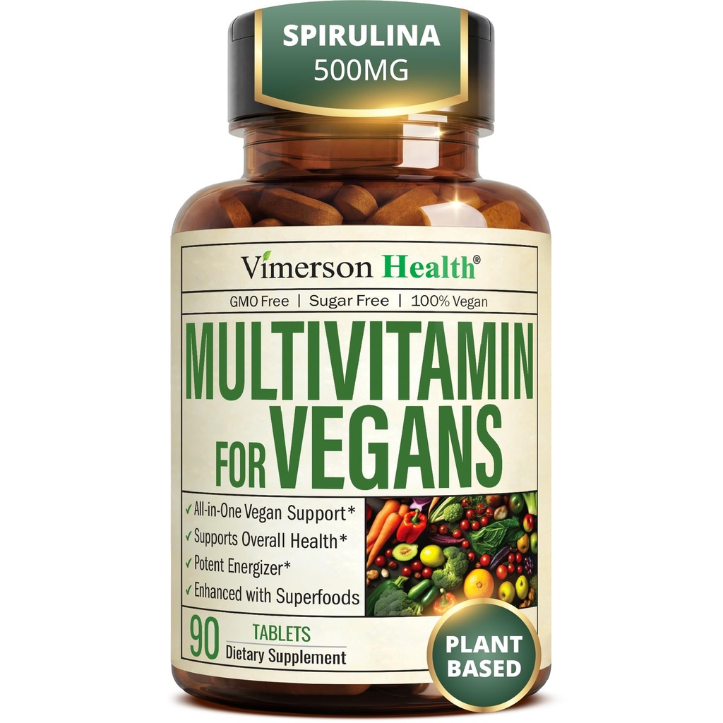 Vegansk multivitamin for kvinner og menn - Viktige multivitaminer og multimineraler 90 tabletter med vitamin B12, A, D, C, Sink, Magnesium og mer for totale kropps velvære - 23 nøkkel næringsstoffer og vitaminer