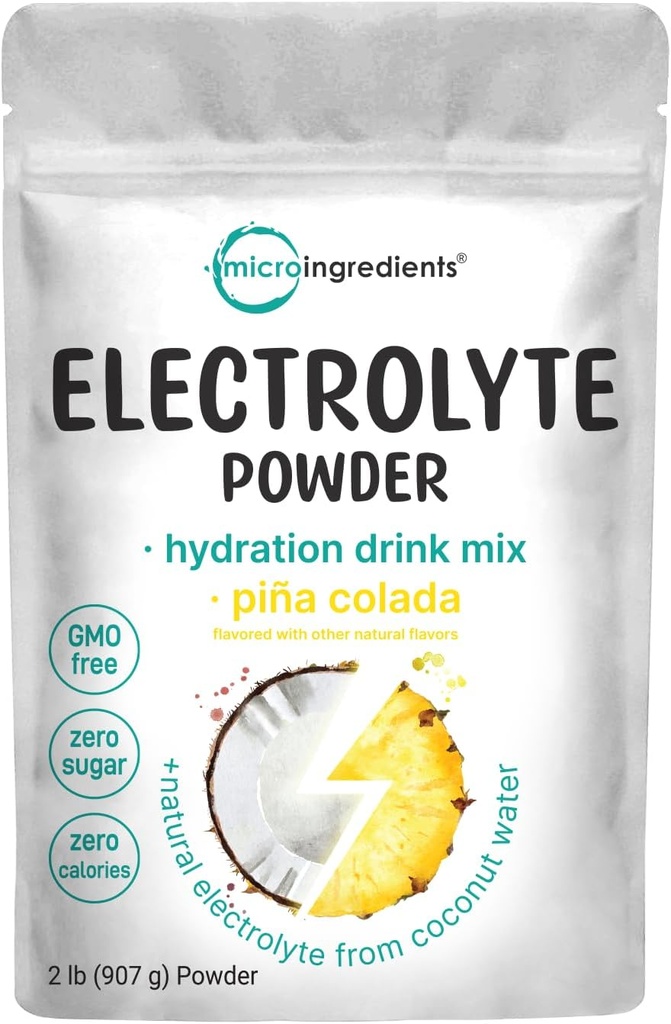 Mikroingredienser Hydration Electrolyte pulver, 2 lb (139 serveringer) | Piña Colada Flavor | Høy Kalium (1 000 mg) + kokosvann | Ingen sukker, ketovennlig | Ikke-GMO