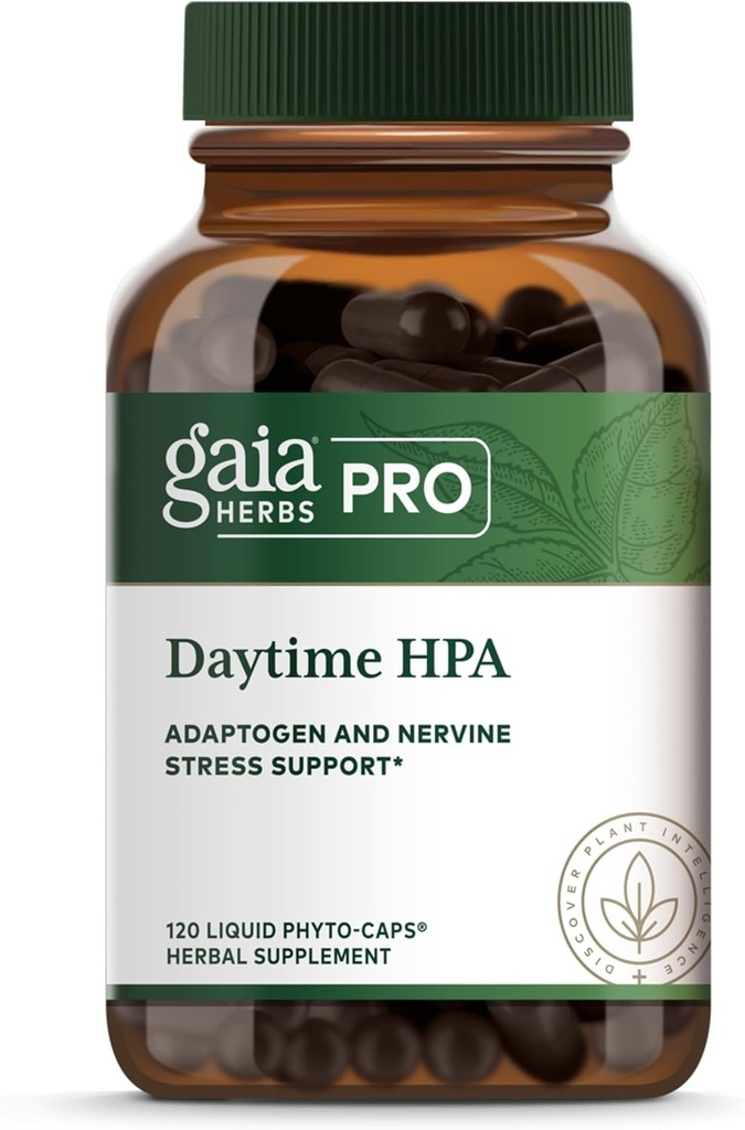 GAIA HERBS PRO Daytime HPA - Adaptogen Support Supplement - Nervesystem Støtte Supplement med Olive Olje & Rhodiola* - Vegan, Glutenfri, Soja-fri - 120 Flytende Phyto-Caps (60 Serveringer)