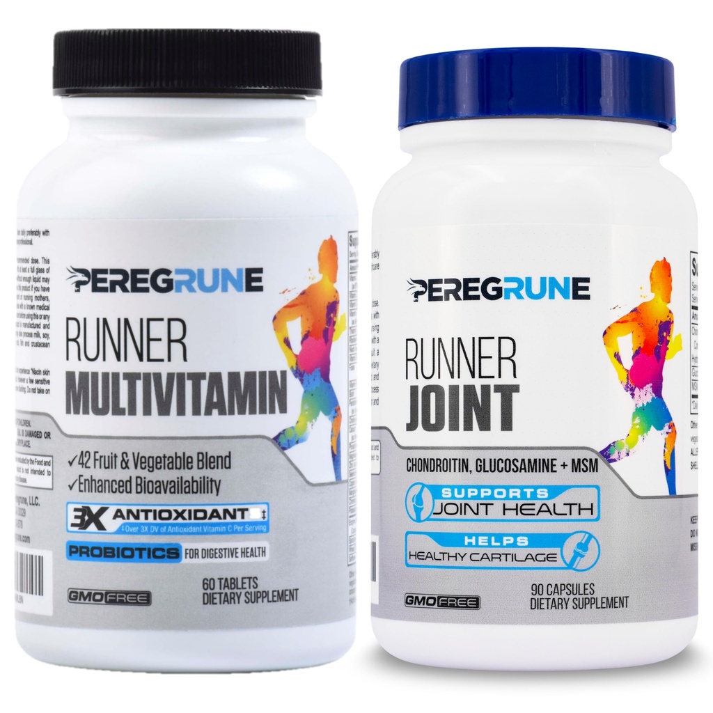 Runner Multivitamin & Joint Support Supplement - Antioksidanter, vitamin B-kompleks, probiotika for helse, energi, utholdenhet, utvinning - Glucosamine Chondroitin, MSM - GMP Running Supplements