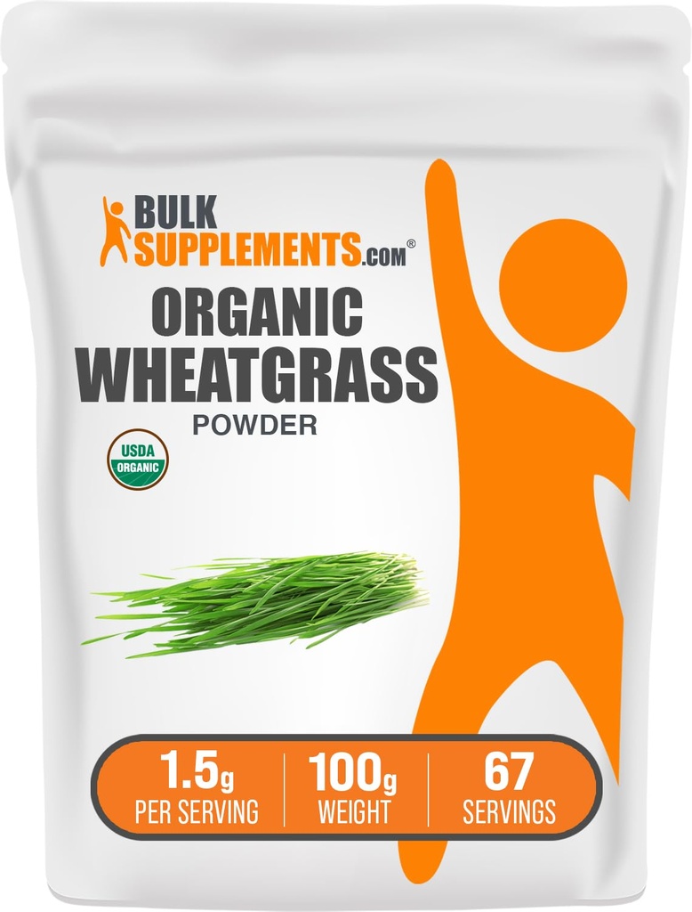 BulkSupplements.com Organic Wheatgrass pulver - Organic Super Greens pulver, Superfoods Supplement - Vegansk & Glutenfri, 1,5 g per servering, 100g (3,5 oz) (Pack of 1)