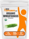 BulkSupplements.com Organic Wheatgrass pulver - Organic Super Greens pulver, Superfoods Supplement - Vegansk & Glutenfri, 1,5 g per servering, 100g (3,5 oz) (Pack of 1)