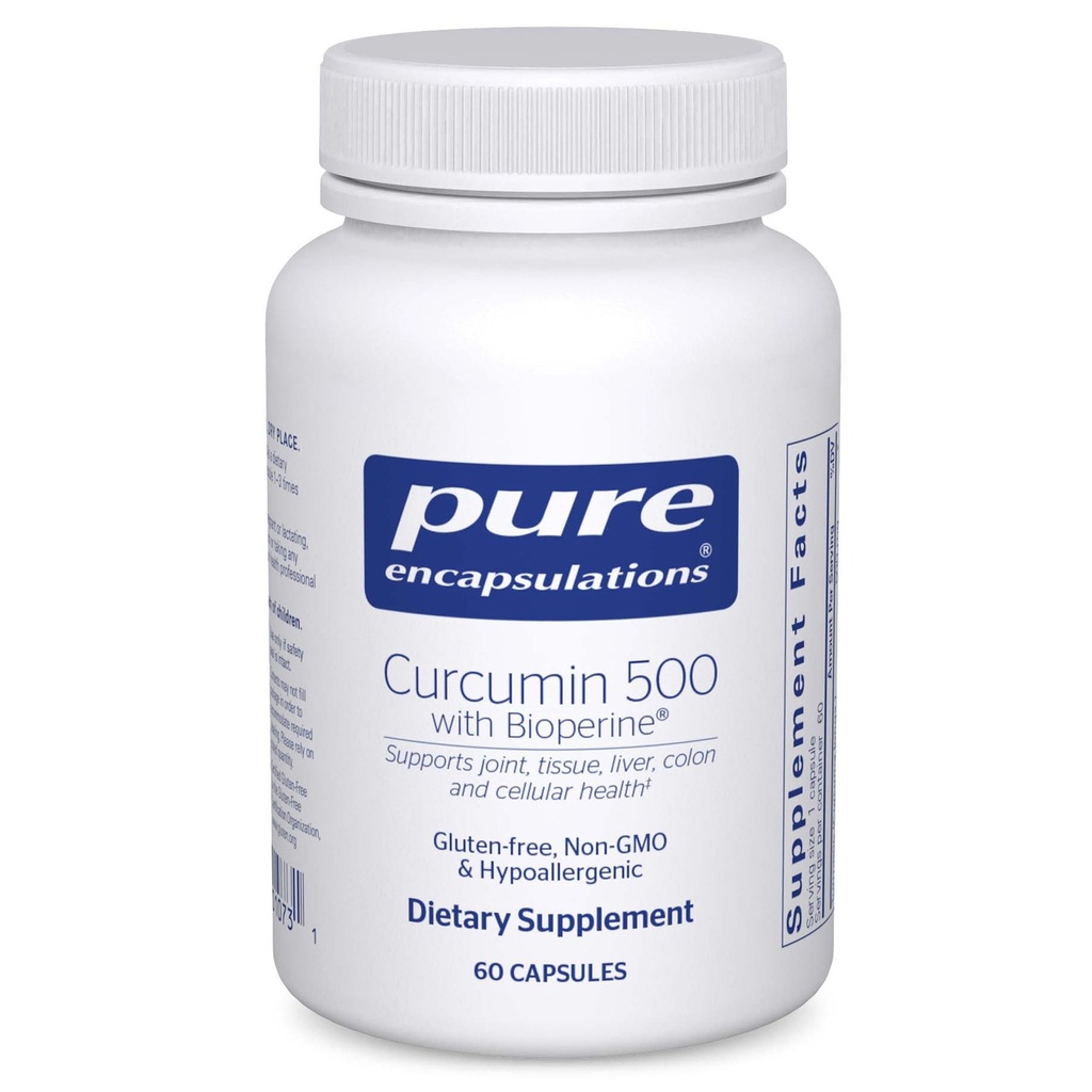 Pure Enkapslinger Curcumin 500 med Bioperine - Antioksidant Supplement til støtte Joints, Vessue, Lever, Colon & Cellular Health* - med Turmeric Curcumin & Bioperine - 60 Kapsler