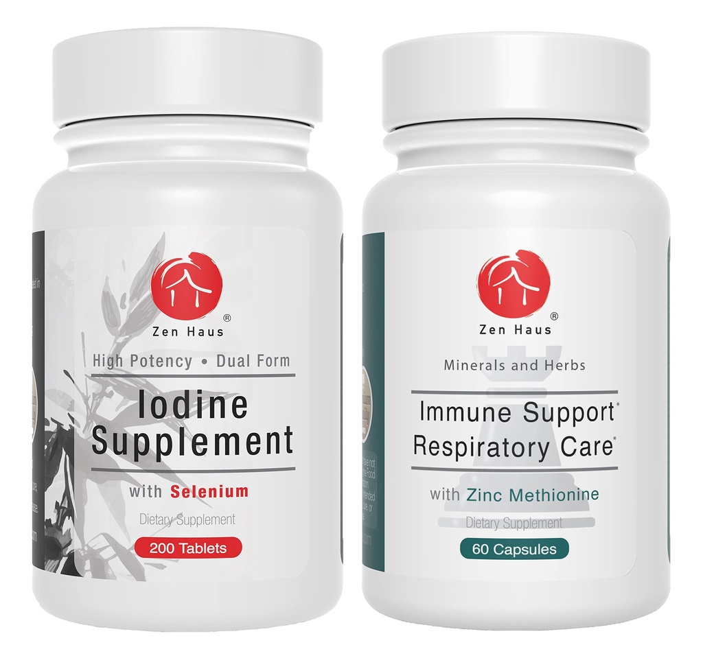 Zen Haus Iodine og immune Bundle - 12,5 mg Iodine Complex med immun- og respirasjonsstøtte Formula