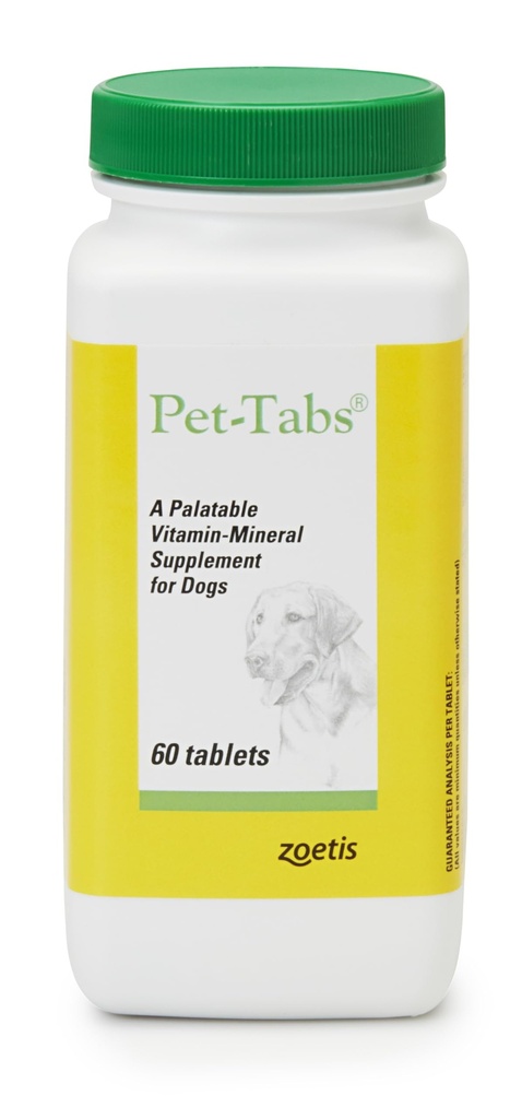 Pet-Tabs Multivitamin og Mineral Supplement for hunder, Chewable Tablet, 60 Count Bottle
