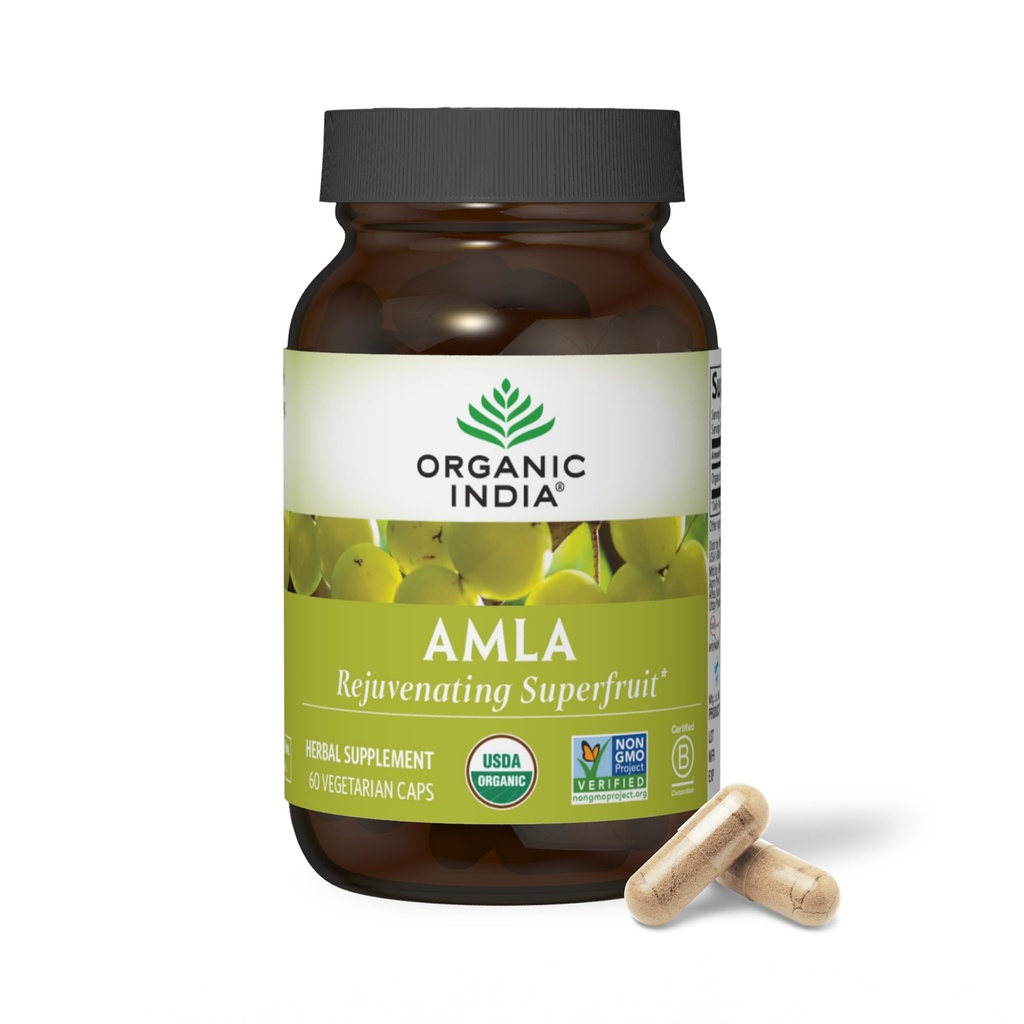 ORGANIC INDIA Amla Kapsler Økologisk - Indisk Gooseberry Herbal vitamin Supplement, Amla Supplement, Immun støtte, Vegan, Glutenfri, Ayurvedic, Antioksidant, Ikke-GMO - 60 Kapsler
