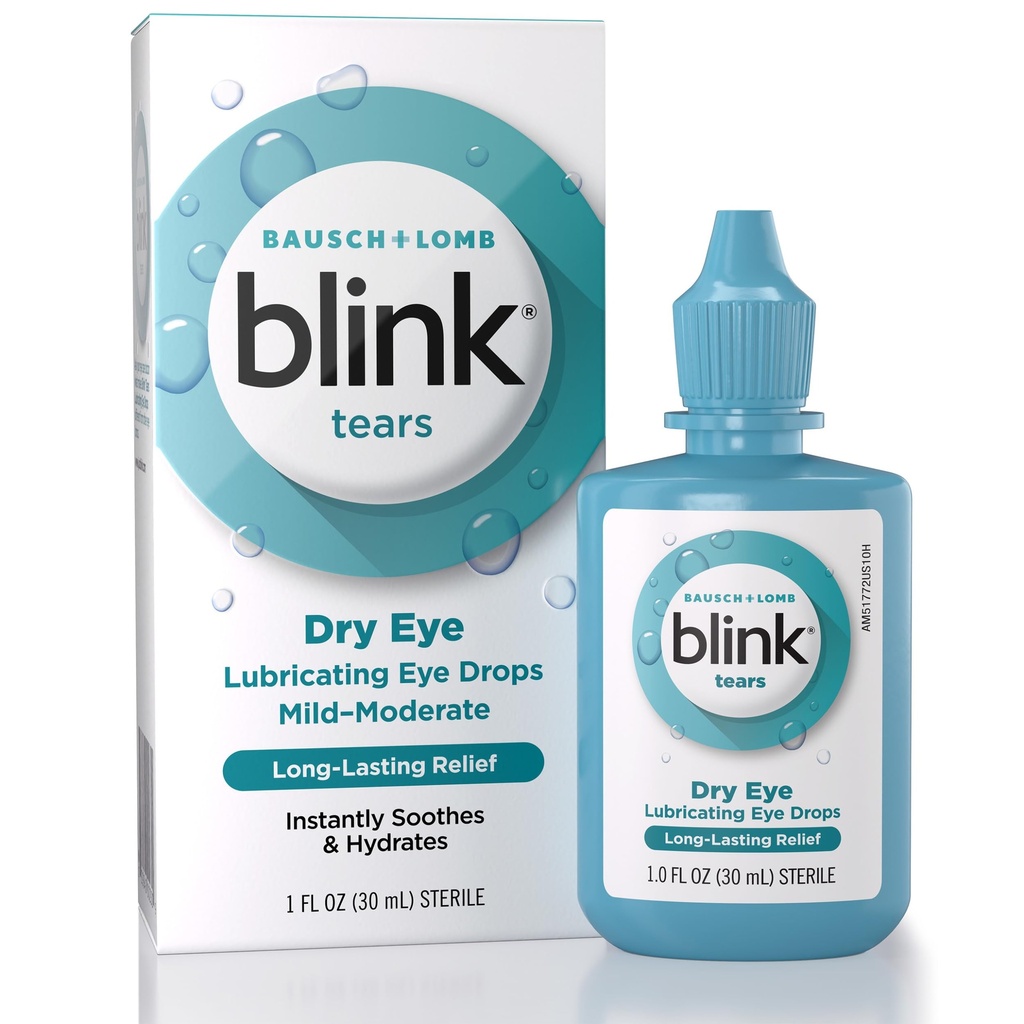 BLINK Tårer Lubriserende øyedråper, motiverende og beroligende for milde til moderate tørre øyne, med hyaluronat, reduserer diskomfort, langvarig hydrasjon, Soothes & moisturizes, 1 fl Oz