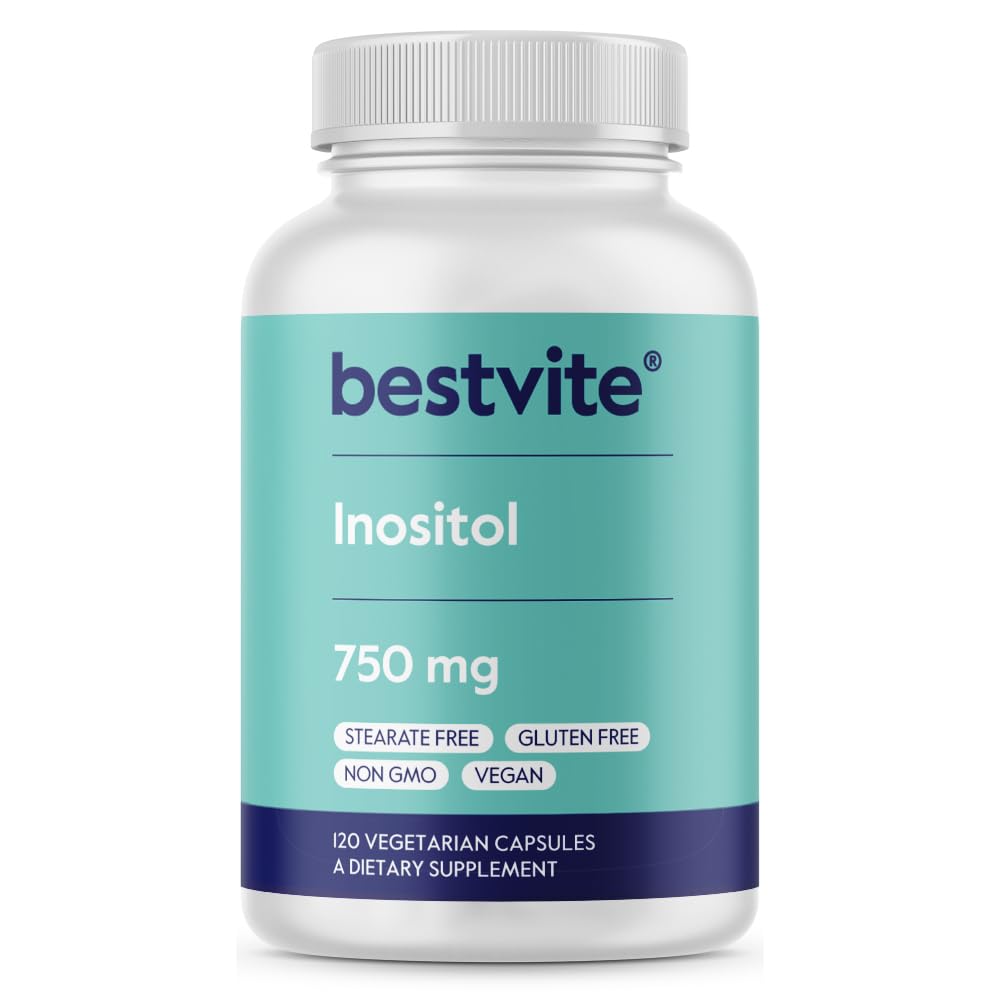 BESTVITE Inositol 750 mg som Myo Inositol (120 vegetariske kapsler) - Ingen stearates - Vegan - Ikke GMO - Glutenfri
