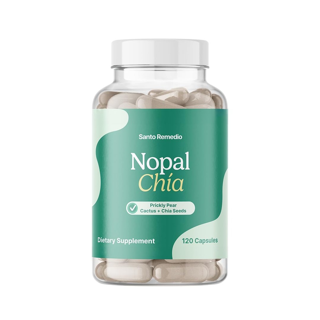 Santo Remedio Nopal Chia, Prickly Pear Cactus og Chia pulver kosttilskudd, klinisk bevist ingredienser, Glutenfri, Ikke-GMO, Ingen tilsatt sukker, 120 kapsler, 60 serveringer per beholder