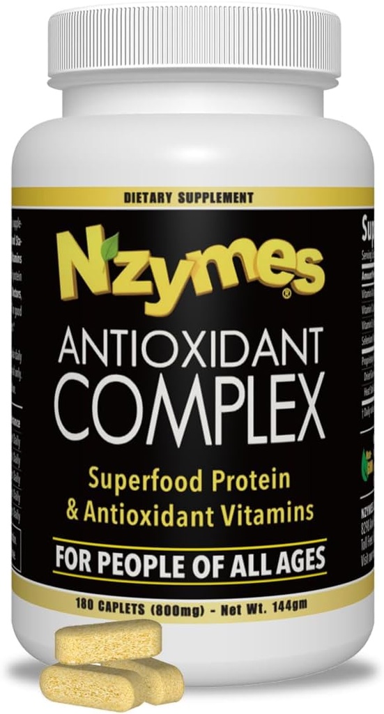 Nzymes® antioksidantkompleks for mennesker. Kraftig Antioksidant Supplement, Vitamin C, Vitamin E, vitamin A, Selenium, Live Sprouted Enzymes. 180 greve - Laget i USA
