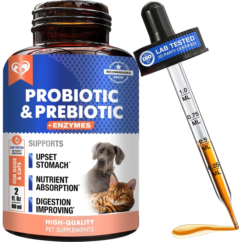 Probiotika og prebiotika med enzymer for hund og katter - Digestive Gut Flora Helse Pet Food Supplements - Diarrea og Gas Hjem Remedy - Upset Mage Relief - Laget i USA