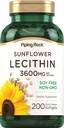 Piping Rock Sunflower Lecithin Softgel Capsules | 3600 mg | 200 greve | fra Fosfatidylkolin | Soja Free, Ikke-GMO, Glutenfri